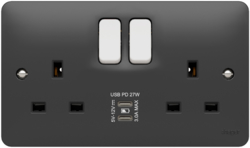 WMSS82G-USBCC 13A 2 Gang Double Pole Switched Socket USB C+C PD Grey